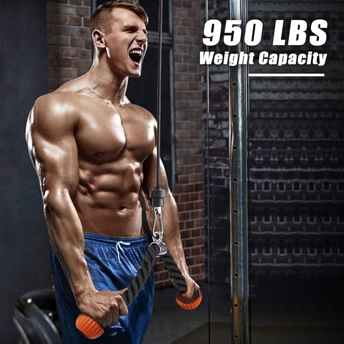 SELEWARE Tricep Rope W/Rubber Ends Cable Machine Attachments for Gym, 28”/36” Universal Triceps Pull Down Rope for Pulley System Home Gym Workout Fitness