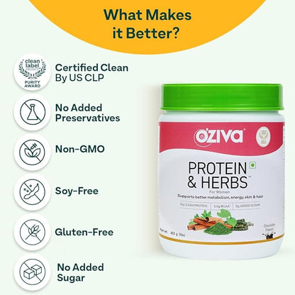 Protein & Herbs, Women with Multivitamins, Curcumin, Shatavari, Tulsi for Improved Metabolism, Hormonal Balance & Skin, Hair Health, 1.1 lbs, Cafe Mocha. Soy Free, Gluten Free, Non GMO