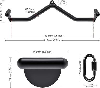 Kipika LAT Pull Down Bars Cable Machine Attachment, Rowing T-bar V-bar Set, Back Strength Training Handle Grips for Cable Machine Rowing Machine, 12" 20" 24" 28" 32" Five Sizes