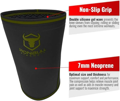 Iron Bull Strength 7mm Knee Sleeves (Pair) for Weightlifting & Powerlifting (USPA, IPL, IWF & USAW Approved) | High-Performance Knee Compression Support For Squats, Weight Lifting - Men and Women