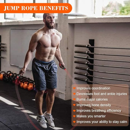 Redify Weighted Jump Rope for Workout Fitness(1LB) 9MM Fabric Cotton+9MM Solid