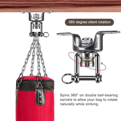 SELEWARE Heavy Duty Punching Bag Hanger with Bearing, Stainless Steel 360° Rotation Wood Beam Holder with Chains for Hanging Indoor Outdoor Boxing Punching Bag