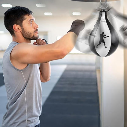 Benelabel Boxing Speed Bag Kit & Boxing Speed Bag - Premium Leather Bag with 360° Swivel and Inflator - Easy to Install and Use - Improve Your Speed and Reflexes