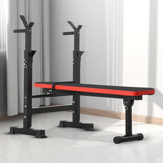 Weight Bench Adjustable Weight Bench Press Set with Squat Rack 660lbs Foldable Flat Incline Olympic Weight Bench Home Gym Exercise Training Machine for Men