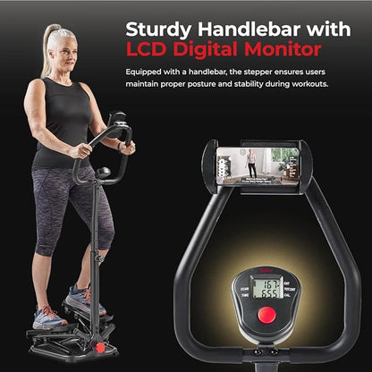 Sunny Health & Fitness Steppers for Exercise at Home Exercising Workout Cardio Climber Thigh Space Squat Twist Stepper Advanced Twisted Resistance Band Step with Optional Free SunnyFit App Connection