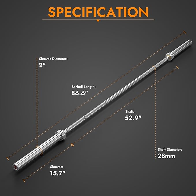 Olympic Barbell Weight Bar for Weightlifting 7ft/6ft/5ft for 500lbs/400lbs/330lbs Weight
