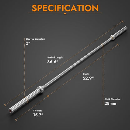 Olympic Barbell Weight Bar for Weightlifting 7ft/6ft/5ft for 500lbs/400lbs/330lbs Weight