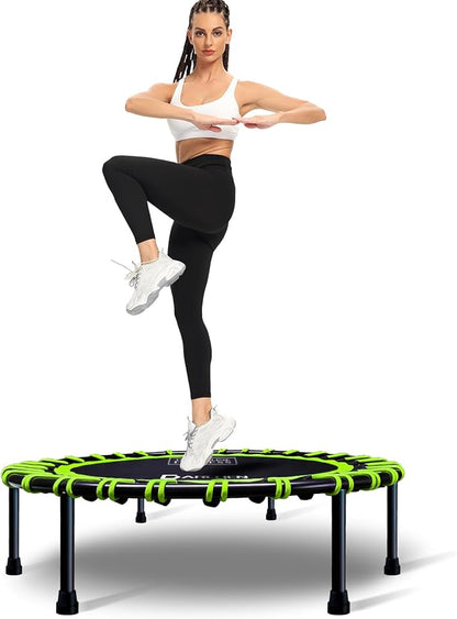 DARCHEN 400LBS Rebounder Trampoline for Adults, Indoor Mini Trampoline Silent Fitness Trampoline Small Bungee Rebounder Jumping Cardio Trainer Workout Exercise Workout with Handrail Bar [40 Inch]