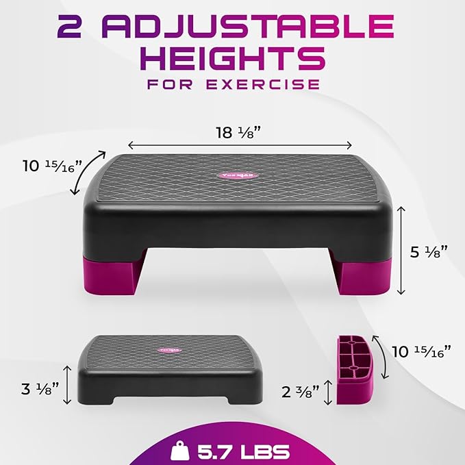 Yes4All 18.9" Aerobic Exercise Step Platform with 2 Risers 3" 5.1" 5.1" for