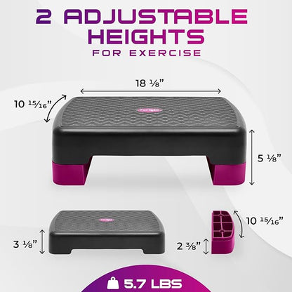 Yes4All 18.9" Aerobic Exercise Step Platform with 2 Risers 3" 5.1" 5.1" for
