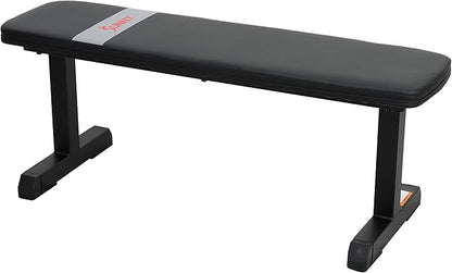 Sunny Health & Fitness Flat Weight Bench Optional Dumbbell Rack for Strength Training, Full Body Workout, Exercise, Home Gym