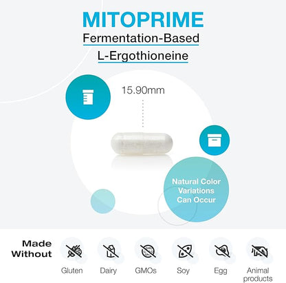 XYMOGEN MitoPrime - Fermentation-Based L Ergothioneine - Antioxidant Supplement to Support Brain Health + Already-Healthy Glutathione Levels in The Body (30 Capsules)