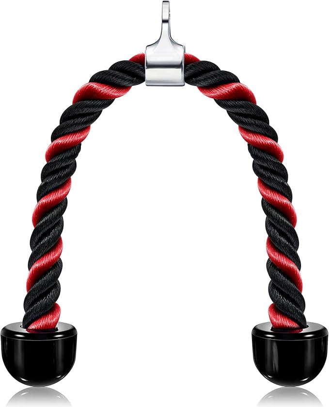 tchrules Universal Tricep Rope Pull Down, 27 Inch Heavy Duty Rope Length, Easy to Grip & Non Slip Cable Workout Exercise Machine Attachment, Suitable for Professional Gyms