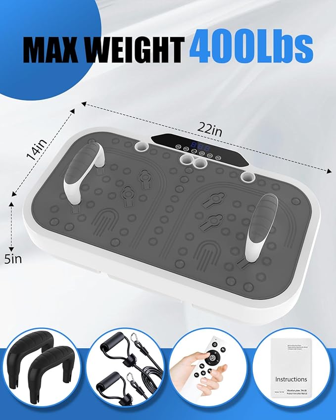 Vibration Plate Exercise Machine, 8000 Vibrations/min Adjustable Fitness Platform, Whole Body Workout Extra Large Size Platform with 400 Lbs Capacity, Bluetooth for Weight Loss, Women & Men