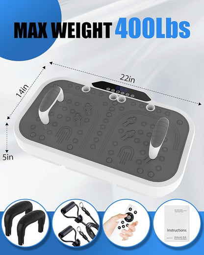 Vibration Plate Exercise Machine, 8000 Vibrations/min Adjustable Fitness Platform, Whole Body Workout Extra Large Size Platform with 400 Lbs Capacity, Bluetooth for Weight Loss, Women & Men