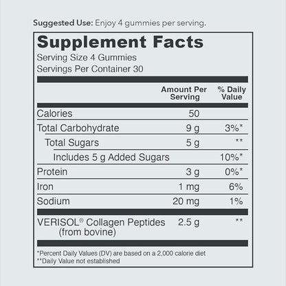 Vital Proteins Collagen Gummies, 2.5g of Clinically-Tested Collagen for Hair, Skin, Nails & Wrinkles, 120 ct Bottle, Pack of 2, Grape Flavor