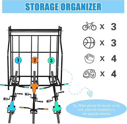Mythinglogic Garage Bike Storage Rack, Freestanding Organizer for Adult or Kids Bike, 3 Bicycle Holder for Indoor and Outdoor Use