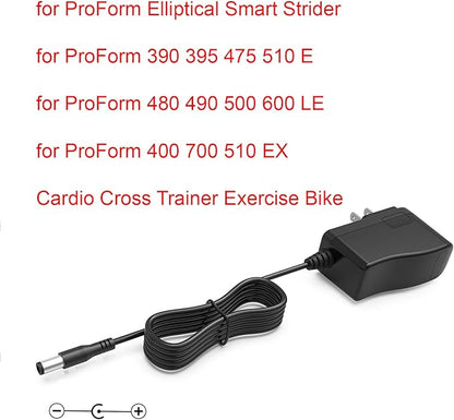 Power Cord for ProForm Elliptical Smart Strider 390 395 475 510 E, 480 490 500 600 LE, 400 700 510 EX, Cardio Cross Trainer Exercise Bike Charger Cable Cord