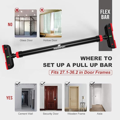 RHINOSPORT Door Pull Up Bar Doorway Chin Up 69-92 cm (27.1in-36.2in) Workout