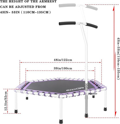 Newan 48'' Fitness Trampoline with Adjustable Handle Bar, Silent Trampoline Bungee Rebounder Jumping Cardio Trainer Workout for Adults - Max Limit 330 lbs