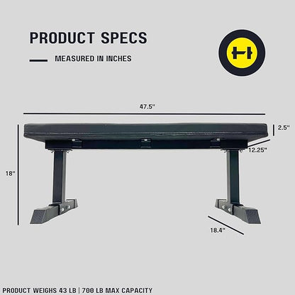 HulkFit Heavy-Duty Flat Workout Weight Bench & Adjustable