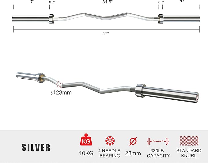 Elevens Olympic Barbell Training Curl Weight Bar 300LBS/330LBS/700LBS /1000LBS/1500LBS Capacity,Chrome