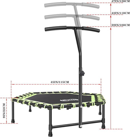 Newan 45'' Fitness Trampoline with Adjustable Handle Bar, Silent Trampoline Bungee Rebounder Jumping Cardio Trainer Workout for Adults - Mini Trampoline Max Limit 330 lbs