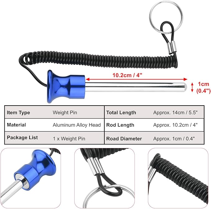 Cosmos Gym Weight Stack Pin Universal Replacement Selector Lock Pin Detent Hitch Pin, Tensile 3/8" Dia. & 4" Locking Space with Lanyard, for Gym Equipment Machine Weight Plate
