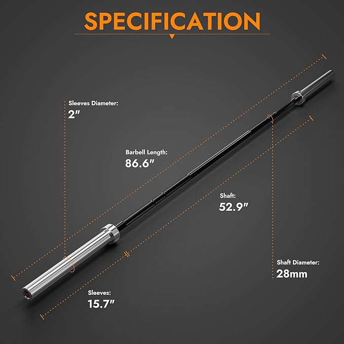 Olympic Barbell Weight Bar for Weightlifting 7ft/6ft/5ft for 500lbs/400lbs/330lbs Weight