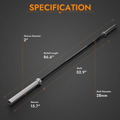 Olympic Barbell Weight Bar for Weightlifting 7ft/6ft/5ft for 500lbs/400lbs/330lbs Weight