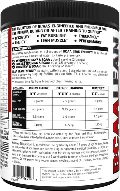 EVL BCAA Lean Energy Powder - Pre Workout Green Tea Fat Burner Support with BCAAs Amino Acids and Clean Energizers - BCAA Powder Post Workout Recovery Drink for Lean Muscle Recovery - Fruit Punch