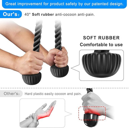 SELEWARE Tricep Rope W/Rubber Ends Cable Machine Attachments for Gym, 28”/36” Universal Triceps Pull Down Rope for Pulley System Home Gym Workout Fitness