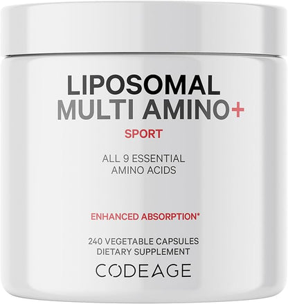 Codeage Multi Amino+ BCAA & EAA Supplement, All 9 Essential Amino Acids, Free-Form Branched-Chain Amino Acid Pills, Sport Supplement, Pre & Post Workout, Liposomal Delivery, Vegan, 240 Capsules