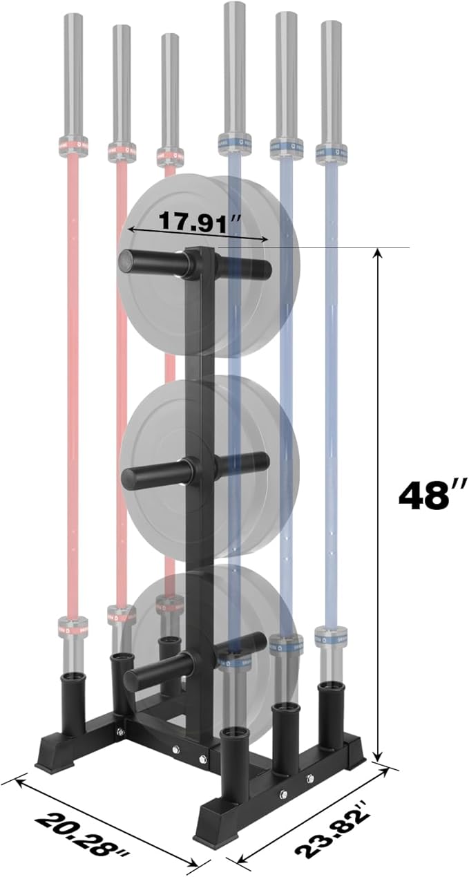 Olympic Weight Plate Rack Plate Trees for Bumper Plate Storage, 2 Inch Weight Plate Tree and Vertical Barbell Holder for Home Gym, 4-Pegs 6-Pegs Olympic Weight Tree, Capable of Holding Up to 880LB
