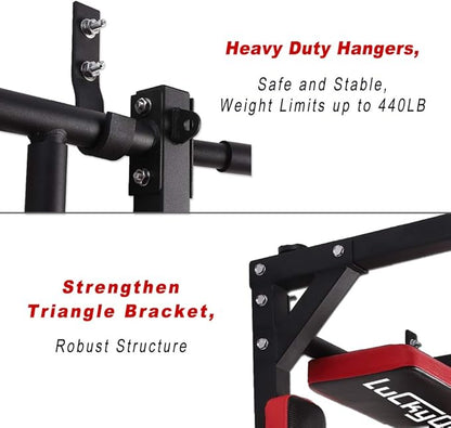 Luckyone Multifunctional Wall Mounted Pull Up Bar/Chin Up bar 440 Lbs