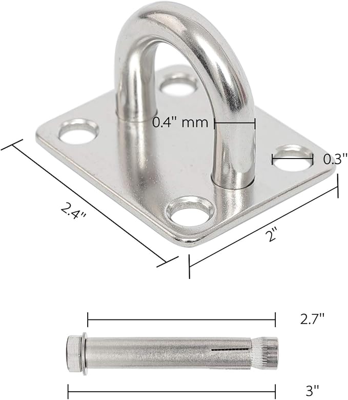Wall Ceiling Mount Pad Eye Plate, Heavy Duty Marine Hardware Staple Loop U-Shaped Ring Hook Sail Shade Hardware, Suspension Kit for Resistance Training Straps,Yoga Swings, Hammock & Gym Accessories