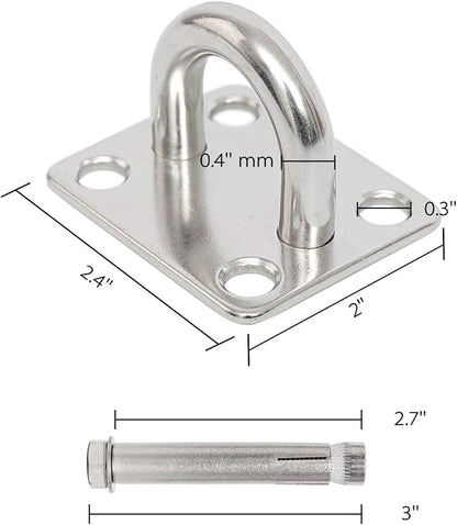 Wall Ceiling Mount Pad Eye Plate, Heavy Duty Marine Hardware Staple Loop U-Shaped Ring Hook Sail Shade Hardware, Suspension Kit for Resistance Training Straps,Yoga Swings, Hammock & Gym Accessories