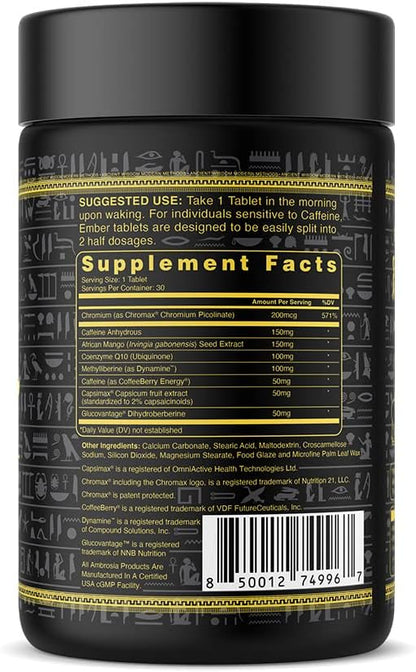 Ambrosia Ember™ Thermogenic Fat Burner & Appetite Support Supplement Pills for Healthy Weight Management, Appetite Support for Men and Women with CapsiMax™, African Mango, and CoQ10