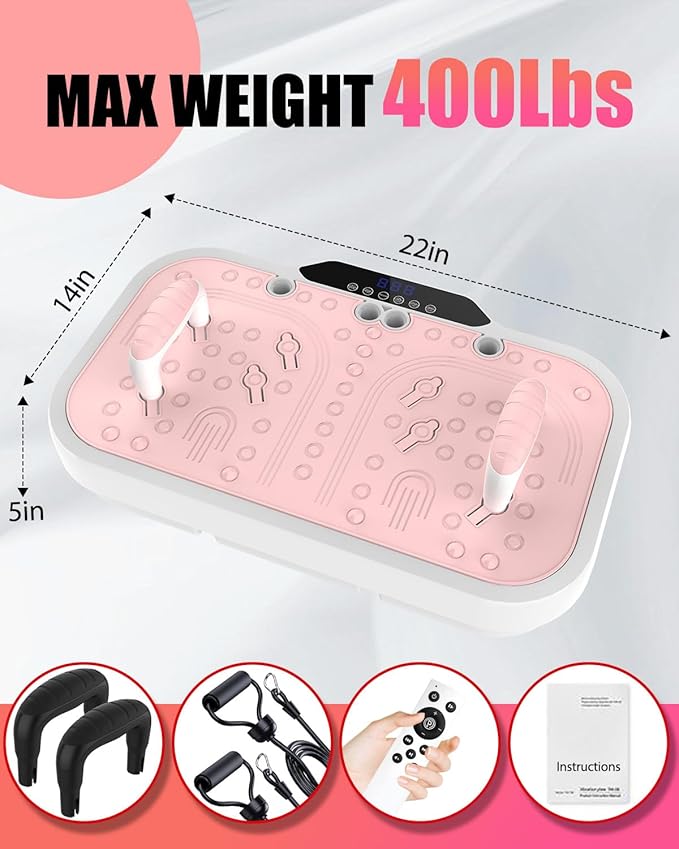 Vibration Plate Exercise Machine, 8000 Vibrations/min Adjustable Fitness Platform, Whole Body Workout Extra Large Size Platform with 400 Lbs Capacity, Bluetooth for Weight Loss, Women & Men