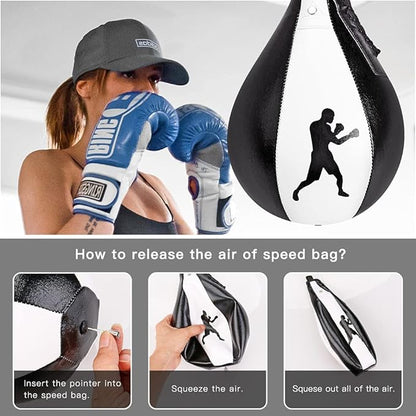 Benelabel Boxing Speed Bag Kit & Boxing Speed Bag - Premium Leather Bag with 360° Swivel and Inflator - Easy to Install and Use - Improve Your Speed and Reflexes