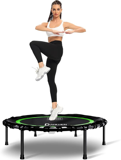 DARCHEN 400LBS Rebounder Trampoline for Adults, Indoor Mini Trampoline Silent Fitness Trampoline Small Bungee Rebounder Jumping Cardio Trainer Workout Exercise Workout with Handrail Bar [40 Inch]