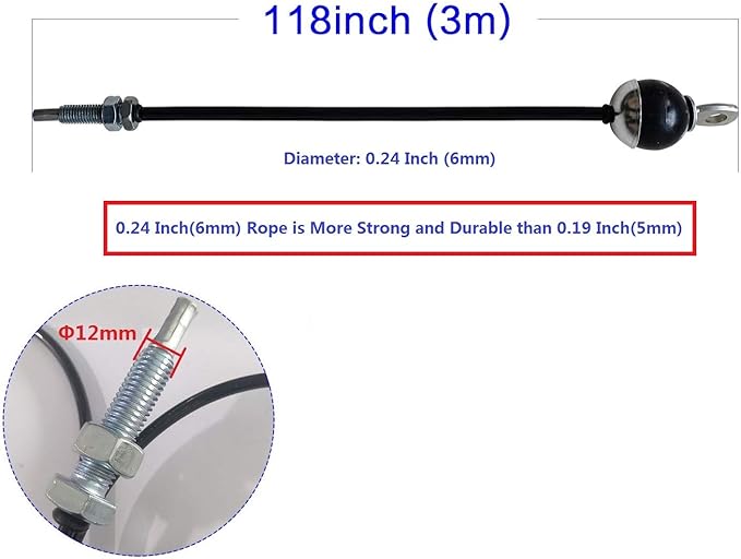 KORIKAHM Fitness Pulley Cable 118/157 / 197/236 Inch, LAT Pulldown Cable Replacement Gym Thick 6mm for Pulley System Cable Machine Accessories, PU Coating Steel Wire Rope with Stopper Ball