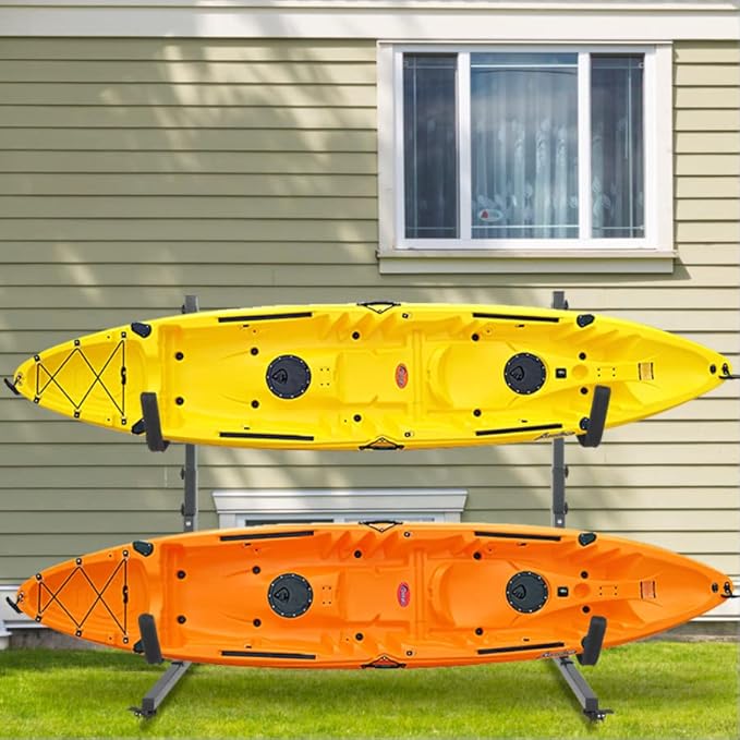 Bonnlo Kayak Stand Freestanding Storage Rack for Kayak Canoe Boat Paddle Board SUP Surfboard for Indoor Outdoor Garage, Shed, Dock with Lockable Wheels Wide Adjustable
