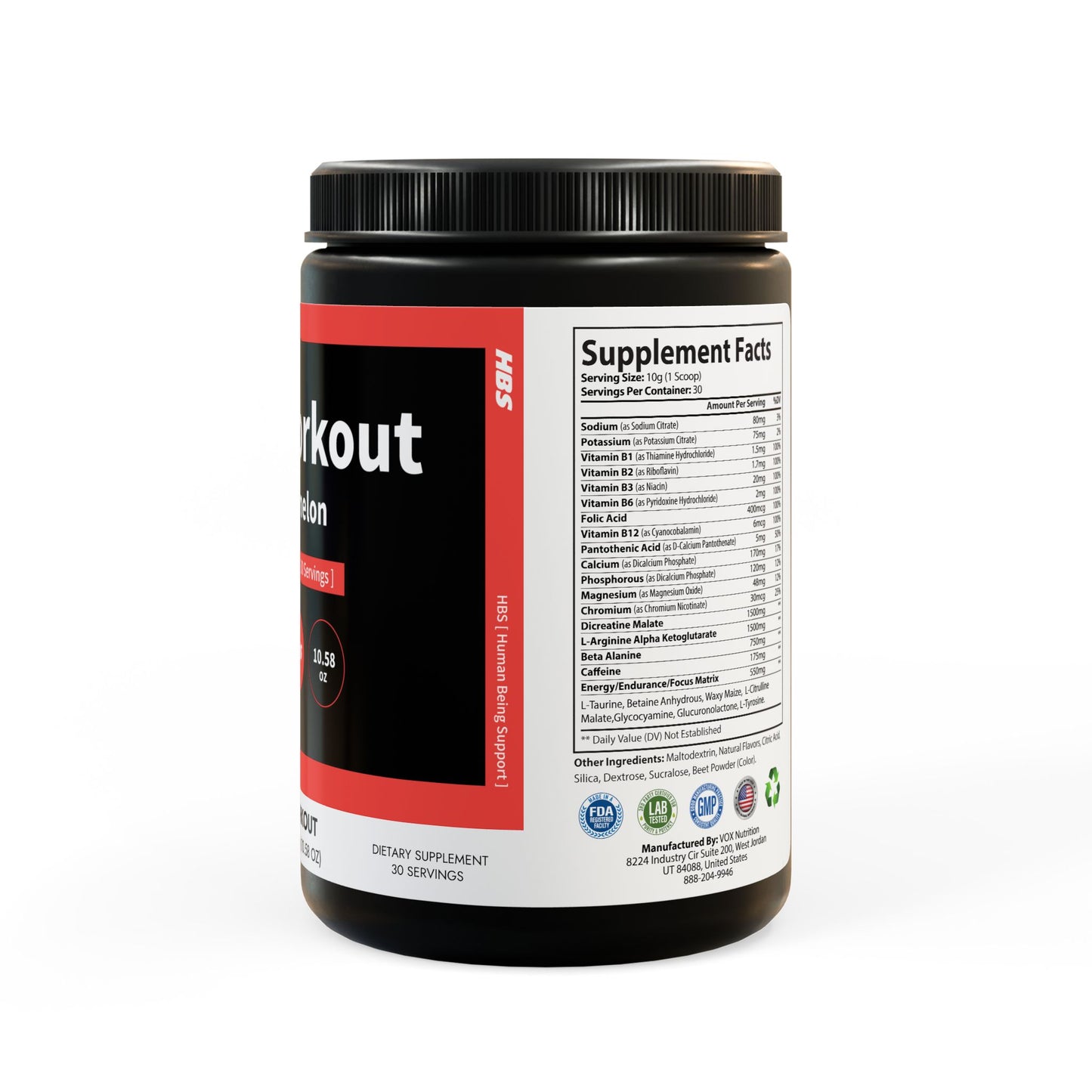 HBS, Pre-Workout Supplement, Watermelon (300g, 10.58oz)
