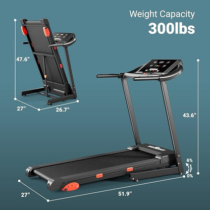 THERUN Incline Treadmill for Running and Walking, 300 lbs Weight Capacity, Wide Belt, 3.0 HP, 18" LED Screen, 2 Layers Shock-Absorbing