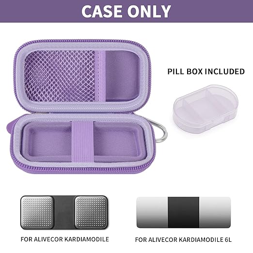 PAIYULE Heart Rate Monitor Case for AliveCor for KardiaMobile 1L 6L Personal EKG Monitor Storage Holder Fits for Cardiac Mobile Portable Heart Rate Monitor Bag Organizer (Pill Box Included) Purple