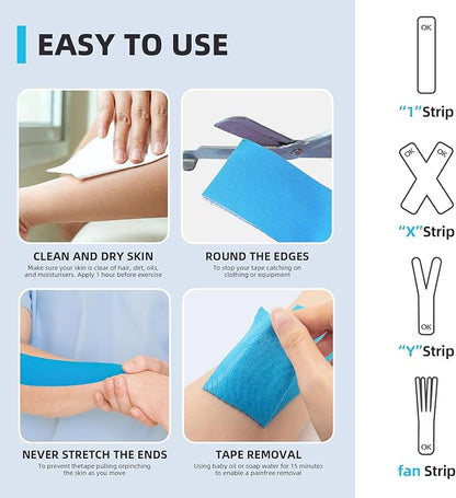 OK TAPE Kinesiology Tape 10 inches Precut, 20 Strips, Cotton Elastic Athletic Tape Latex Free, 2in x 16ft, Purple