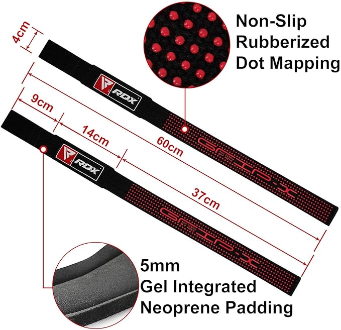 RDX Weight Lifting Straps Deadlifting Powerlifting, 5MM Neoprene Wrist Support, Anti Slip 60CM Hand Bar Grip, Heavy Duty Bodybuilding Weightlifting Workout, Soft Cotton, Strength Training Gym Fitness