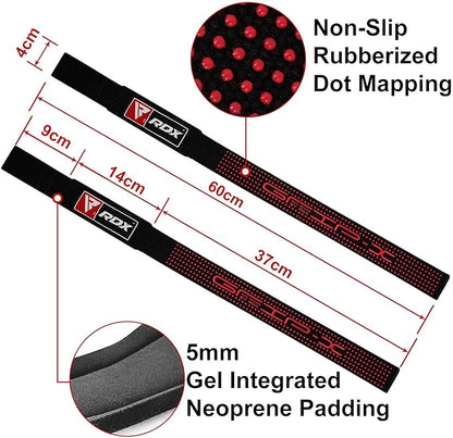 RDX Weight Lifting Straps Deadlifting Powerlifting, 5MM Neoprene Wrist Support, Anti Slip 60CM Hand Bar Grip, Heavy Duty Bodybuilding Weightlifting Workout, Soft Cotton, Strength Training Gym Fitness