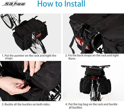 Bike Rack Pannier Bag 3 in 1 Rear Rack Carrier Trunk Bag, Water Resistance 37L Large Capacity Bike Rear Panniers